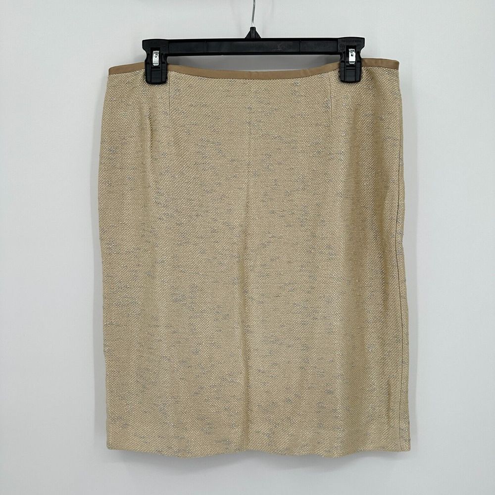 Vintage St. John Couture Straight Pencil Skirt Womens 10 Gold Silver Shimmer Zip